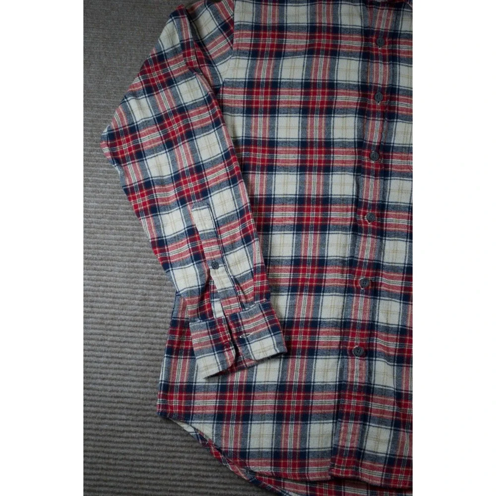 J.Crew Men's Small Red Navy Plaid Flannel Button Up Shirt